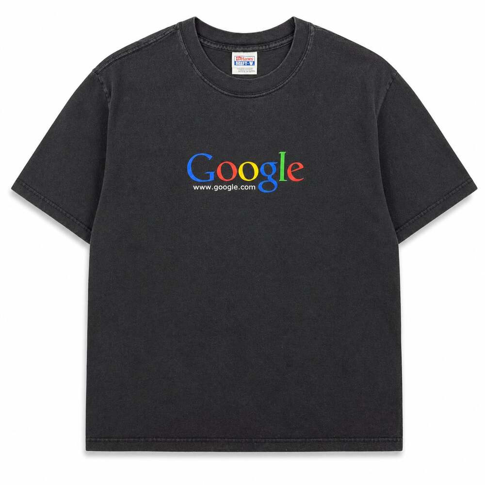 Vintage 90s Google www.google.com Hanes Beefy-T T-Shirt Large Black